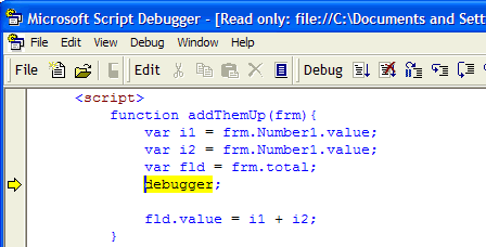 IE pausing JavaScript execution at the debugger statement